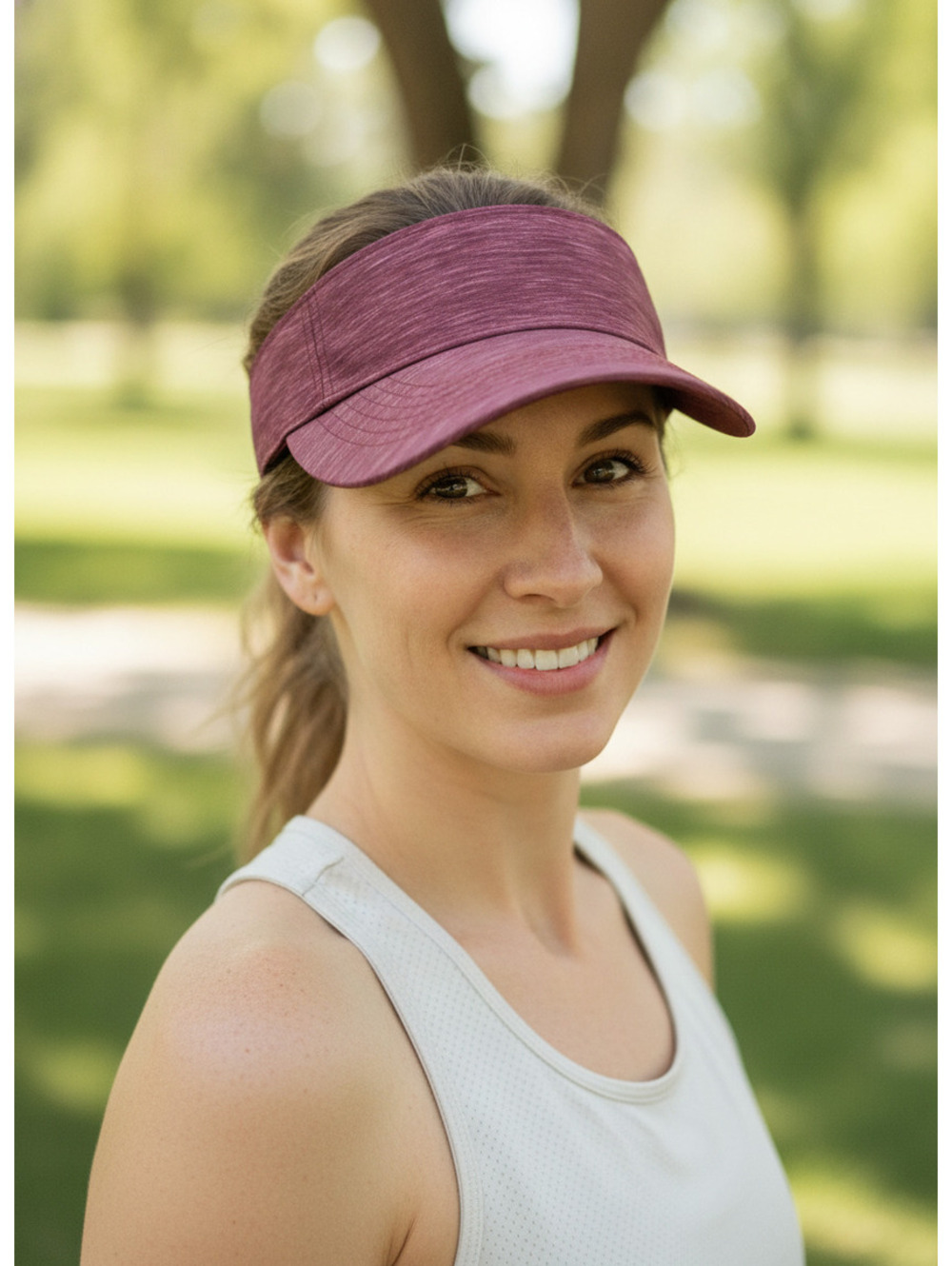 Maroon Sports Visor with Adjustable Strap and Breathable Moisture-Wicking Fabric